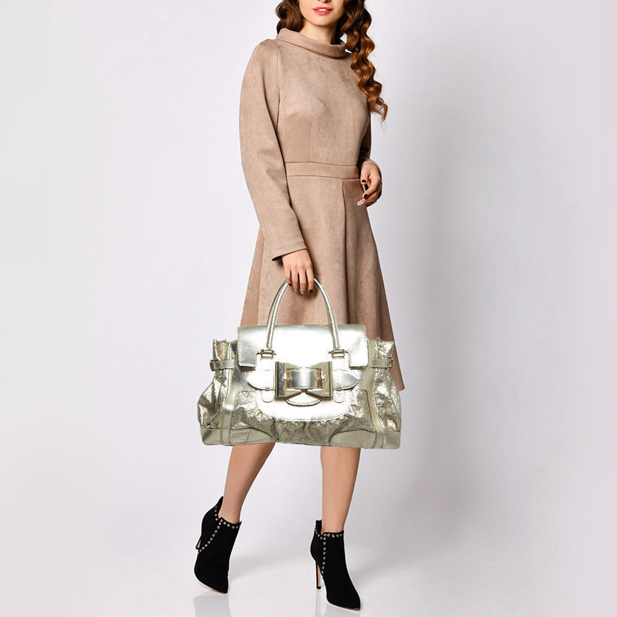 GUCCI Gold ssima Leather Large Queen Satchel