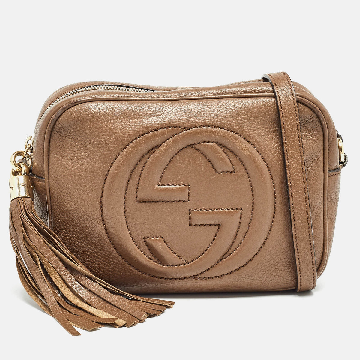 GUCCI Brown Leather Small Soho Disco Crossbody Bag