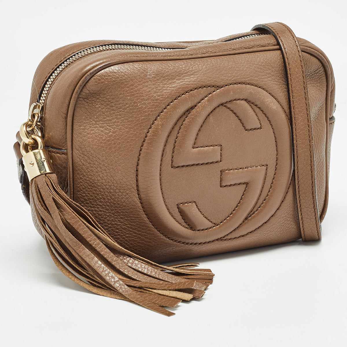 GUCCI Brown Leather Small Soho Disco Crossbody Bag