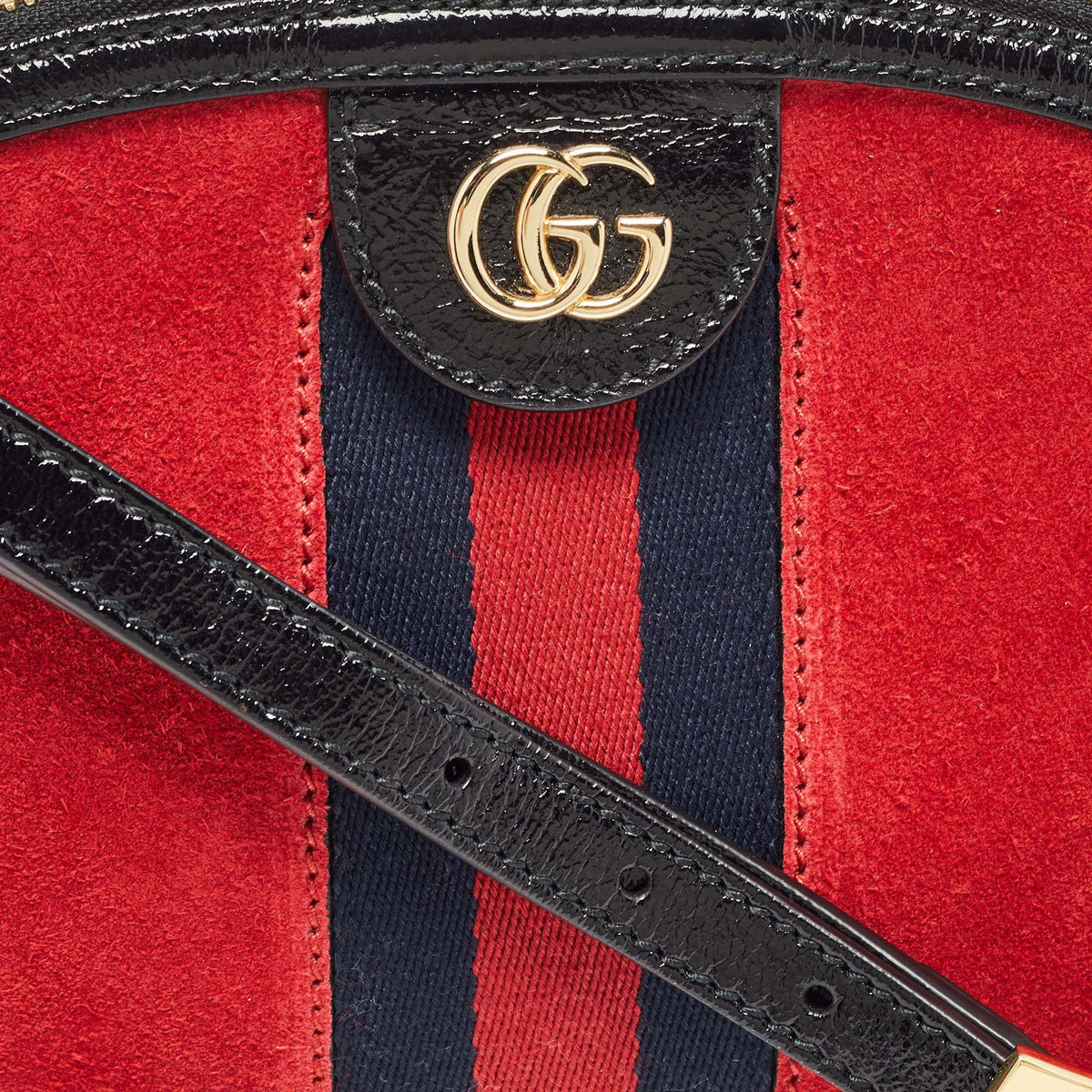 GUCCI Red/Black Suede and Patent Leather Small  Ophidia Shoulder Bag