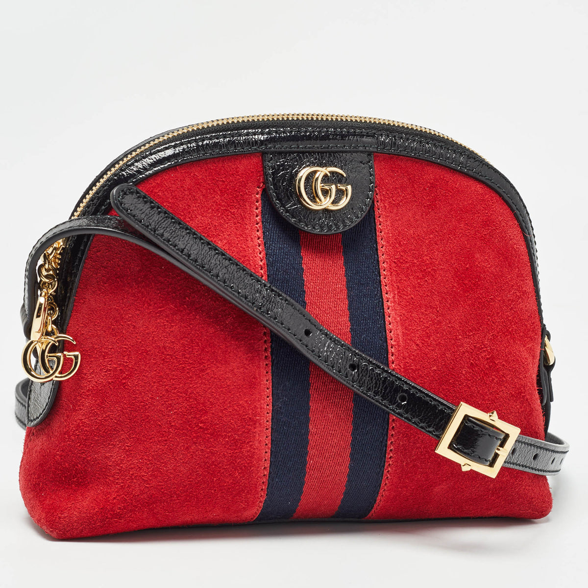 GUCCI Red/Black Suede and Patent Leather Small  Ophidia Shoulder Bag
