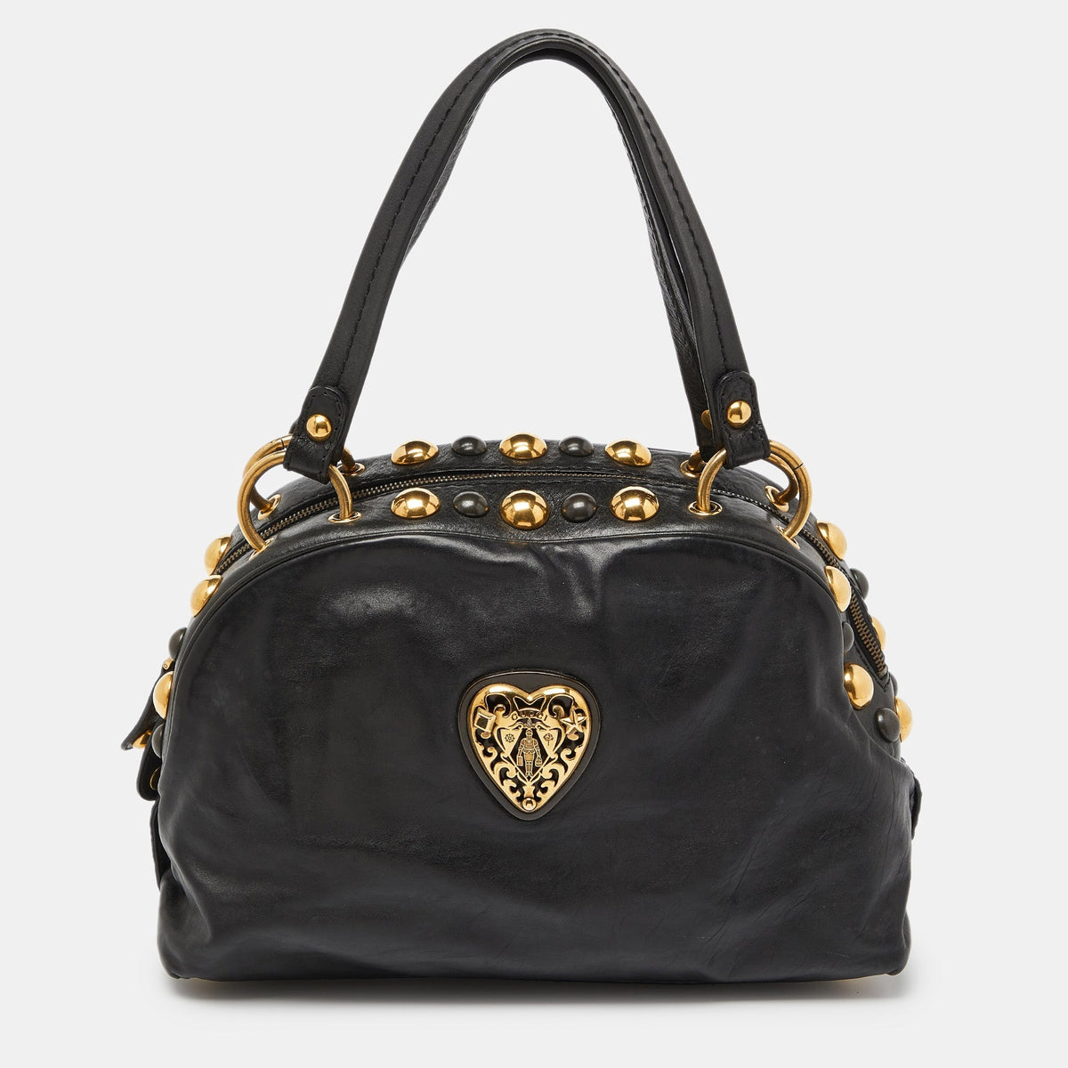 GUCCI Black Studded Leather Babouska Dome Bag