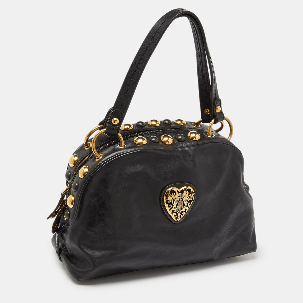 GUCCI Black Studded Leather Babouska Dome Bag