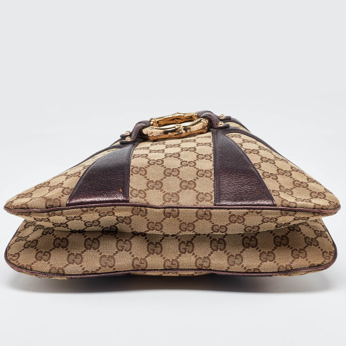 GUCCI Beige/Metallic GG Canvas and Leather Limited Edition Tom Ford Bamboo Hobo