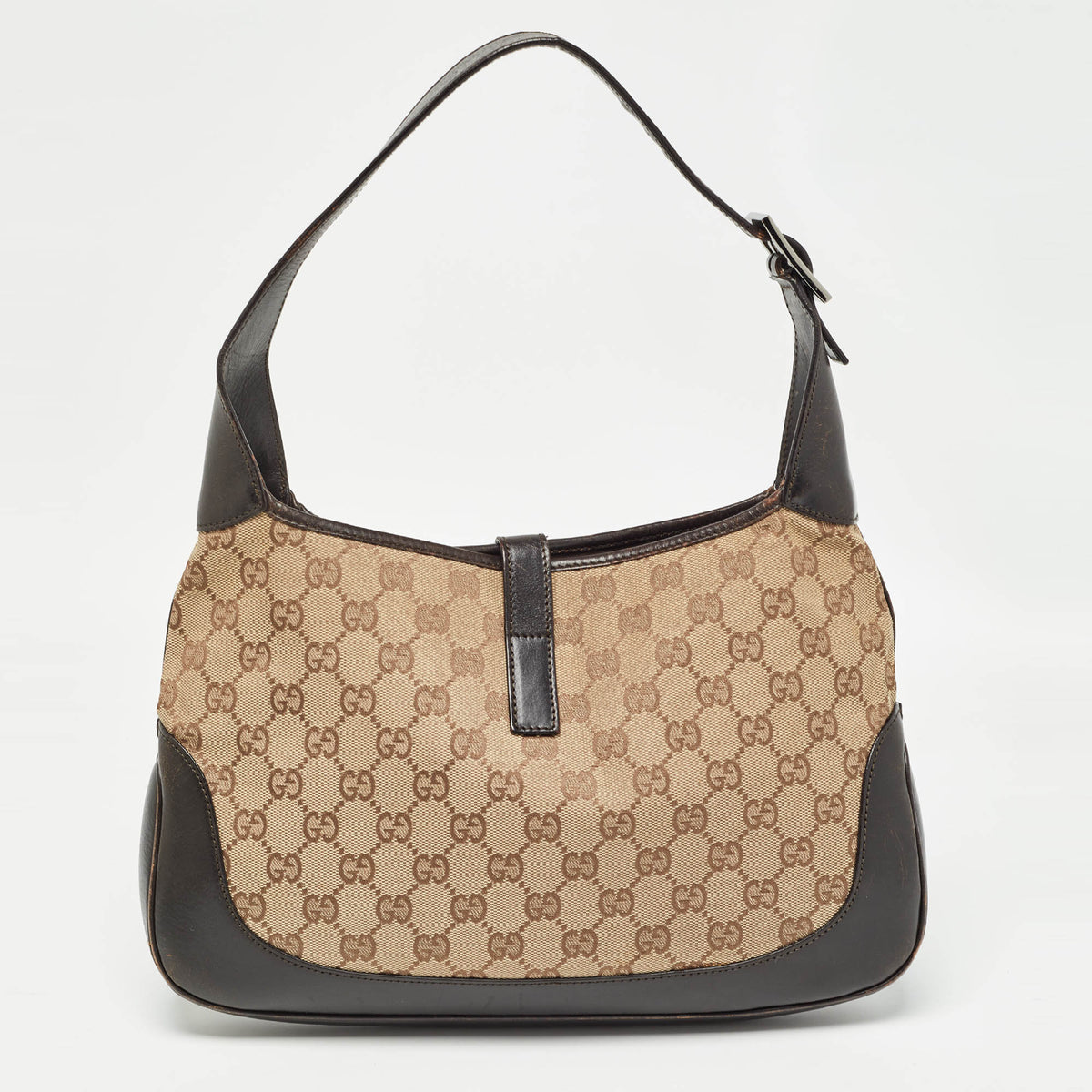 GUCCI Brown/Beige GG Canvas and Leather Bardot Hobo