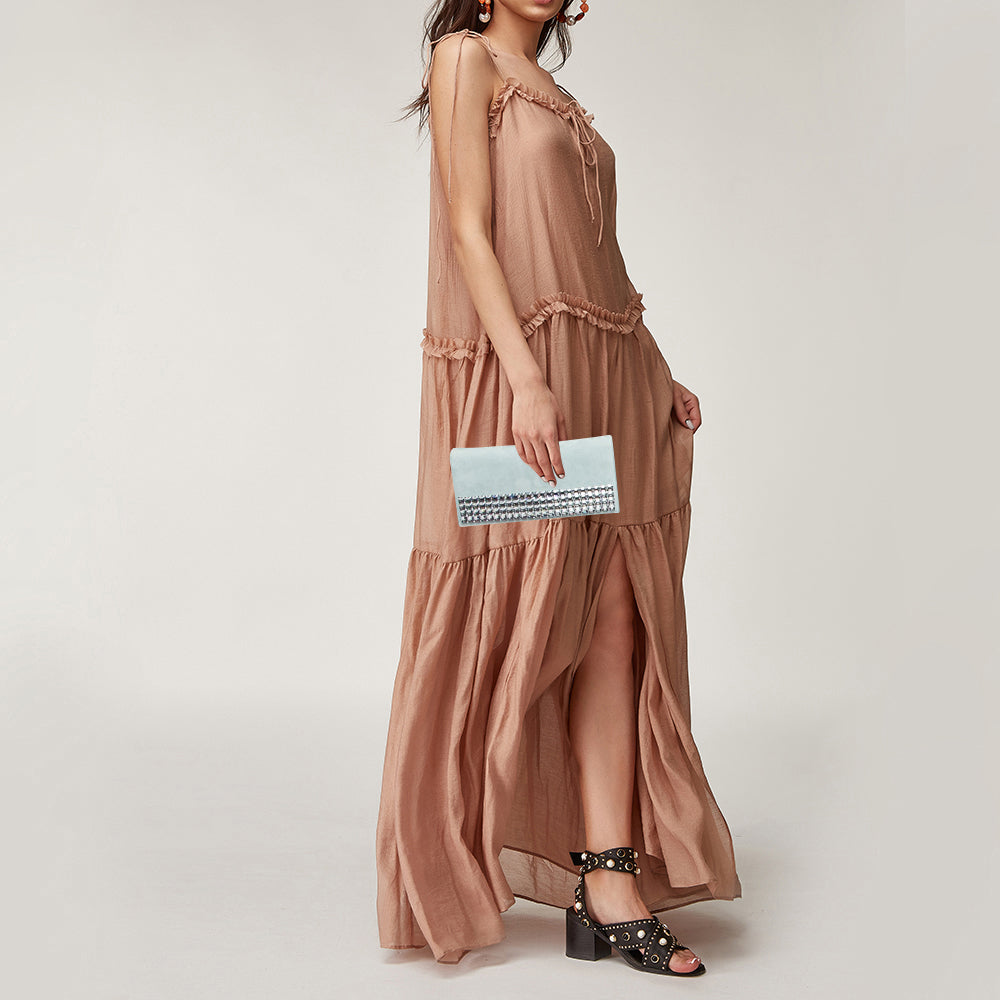 GUCCI Light Blue Suede Broadway Clutch