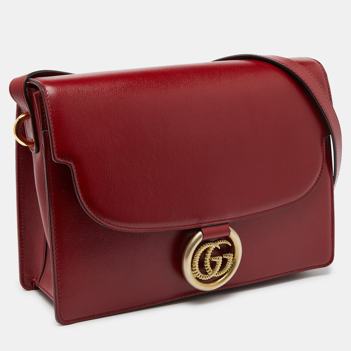 GUCCI Red Leather Medium Torchon GG Ring Shoulder Bag