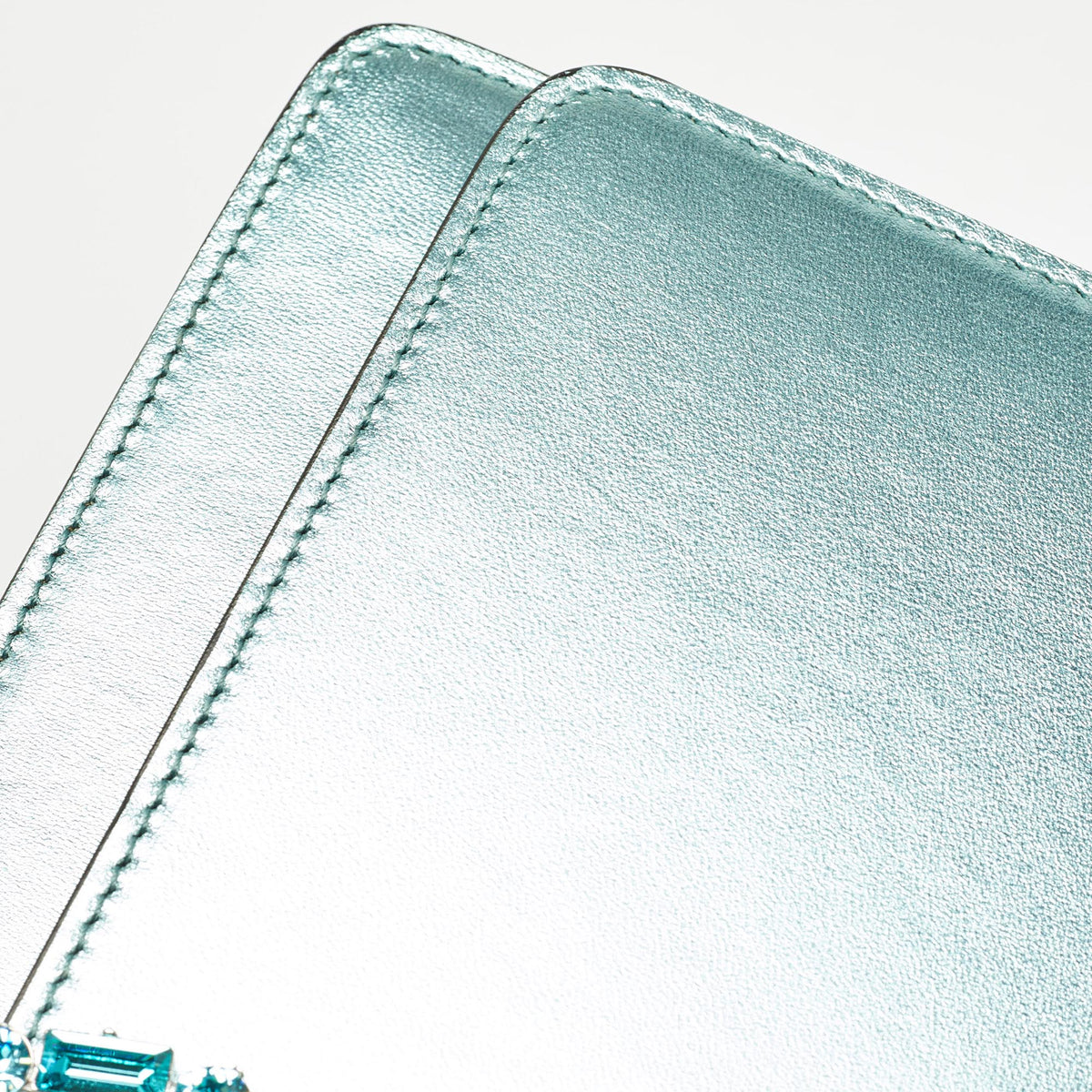GUCCI Metallic Mint Green Leather Crystals Broadway Clutch Bag