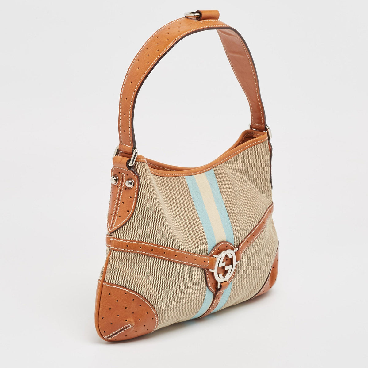 GUCCI Tricolor Canvas and Leather GG Reins Hobo