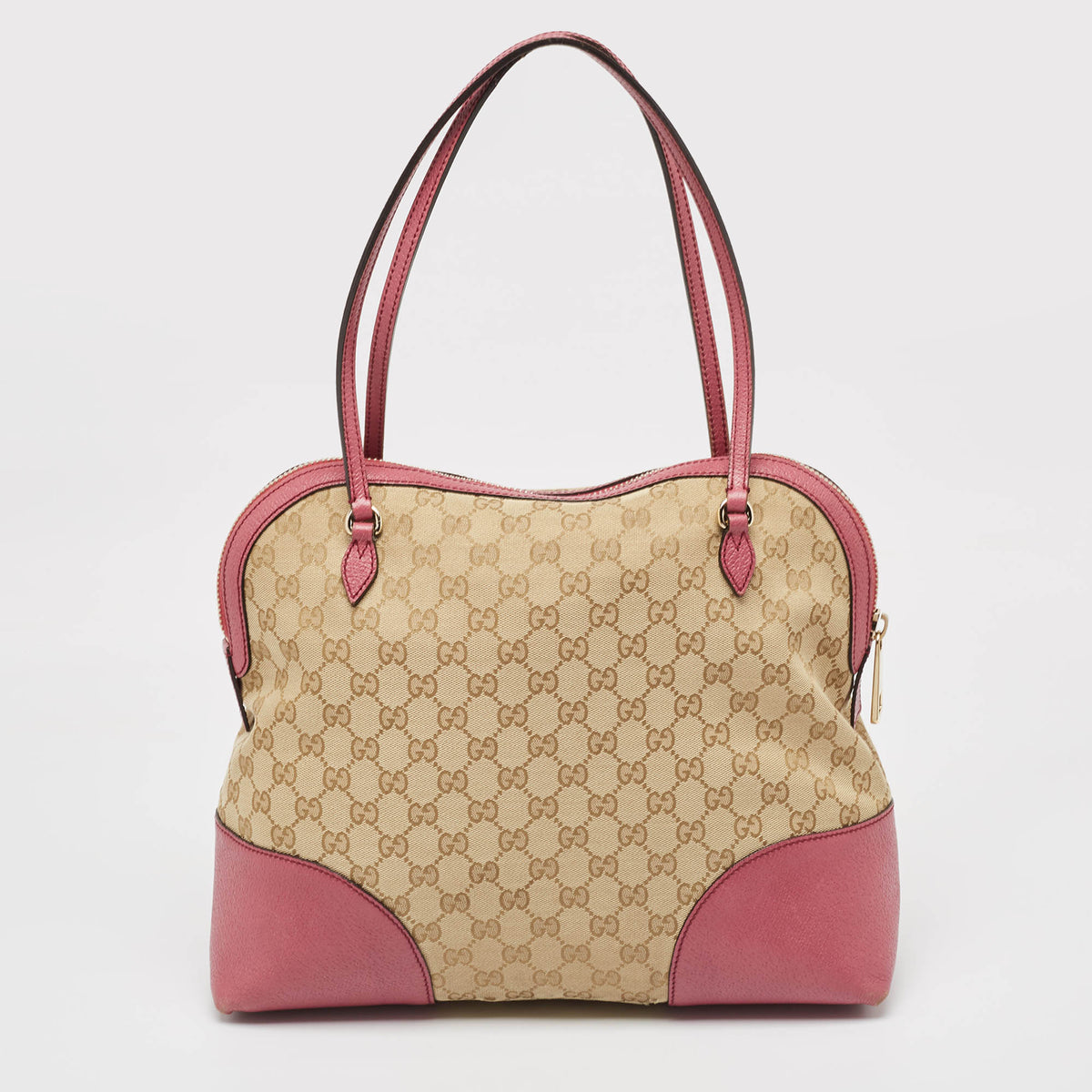 GUCCI Fuchsia/Beige GG Canvas and Leather Bree Bag