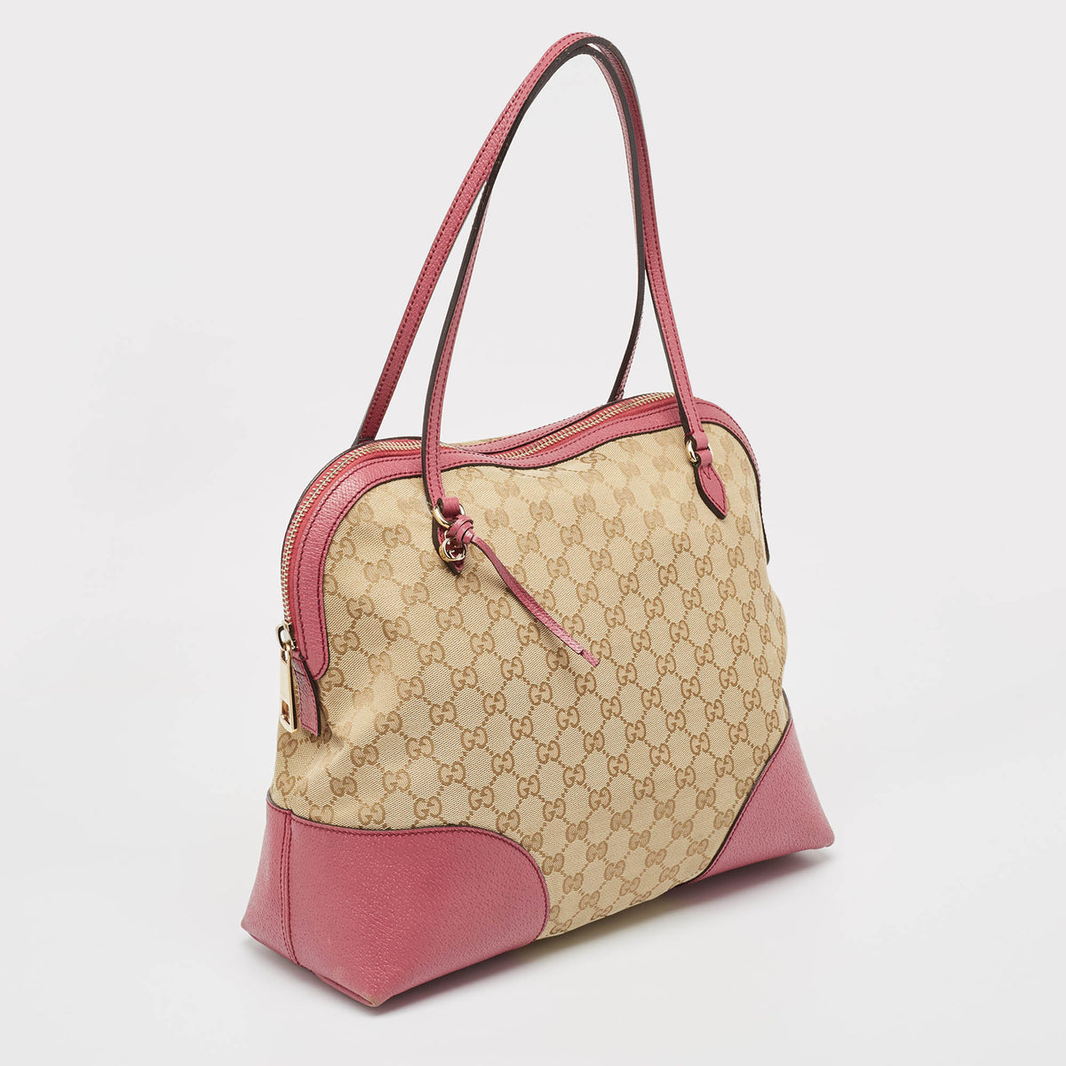 GUCCI Fuchsia/Beige GG Canvas and Leather Bree Bag