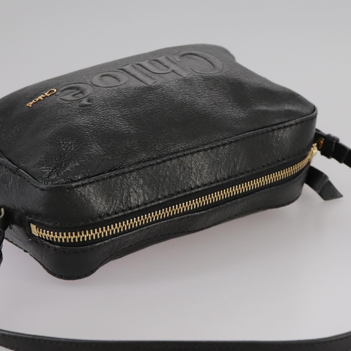 Chloe Shoulder Bag Leather Black Gold mr877
