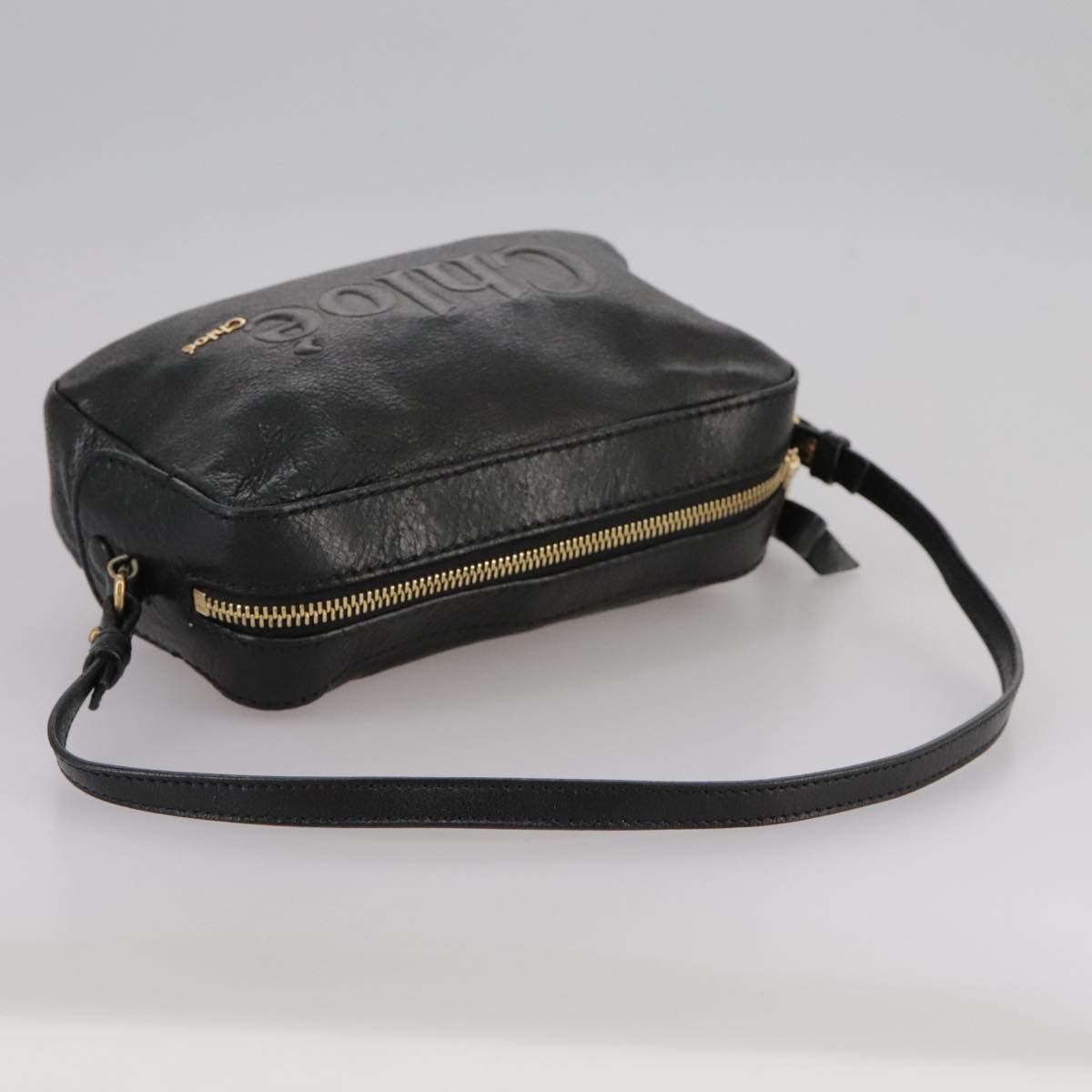 Chloe Shoulder Bag Leather Black Gold mr877