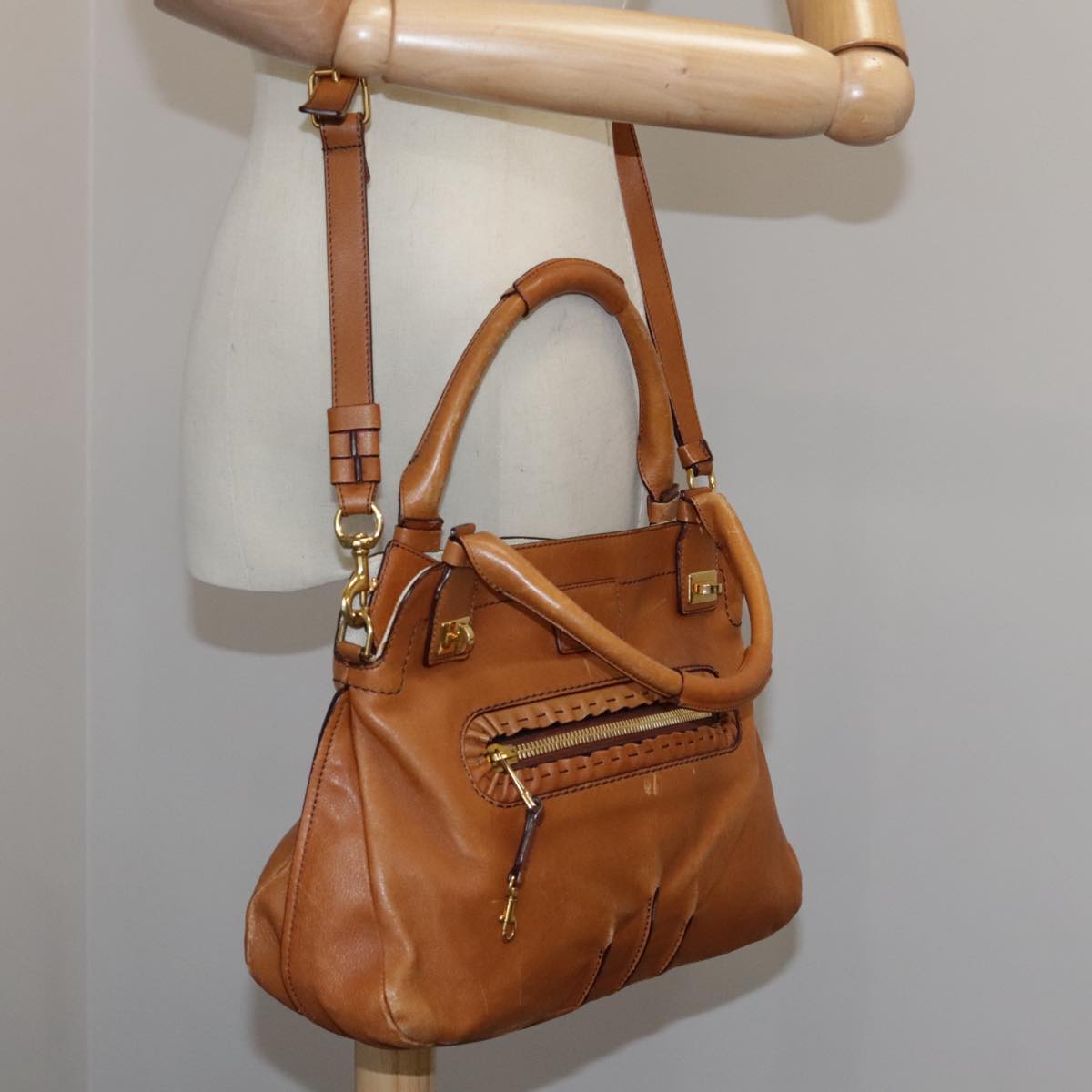 Chloe Margaret Hand Bag Leather 2way Brown Gold mr897