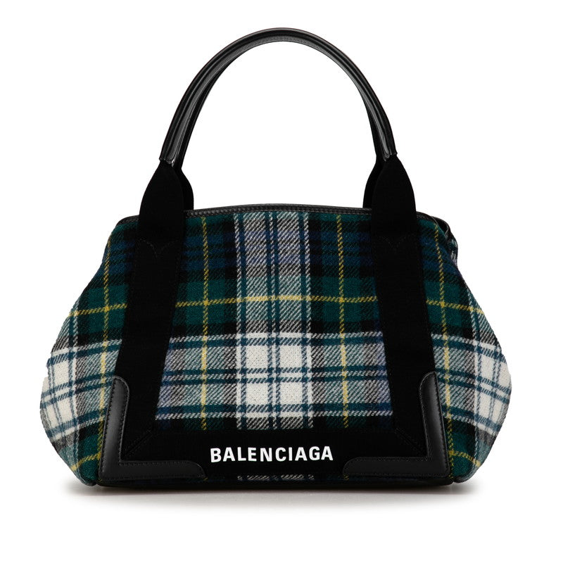 balenciaga Wool Leather Navy Cabas S Tote Bag