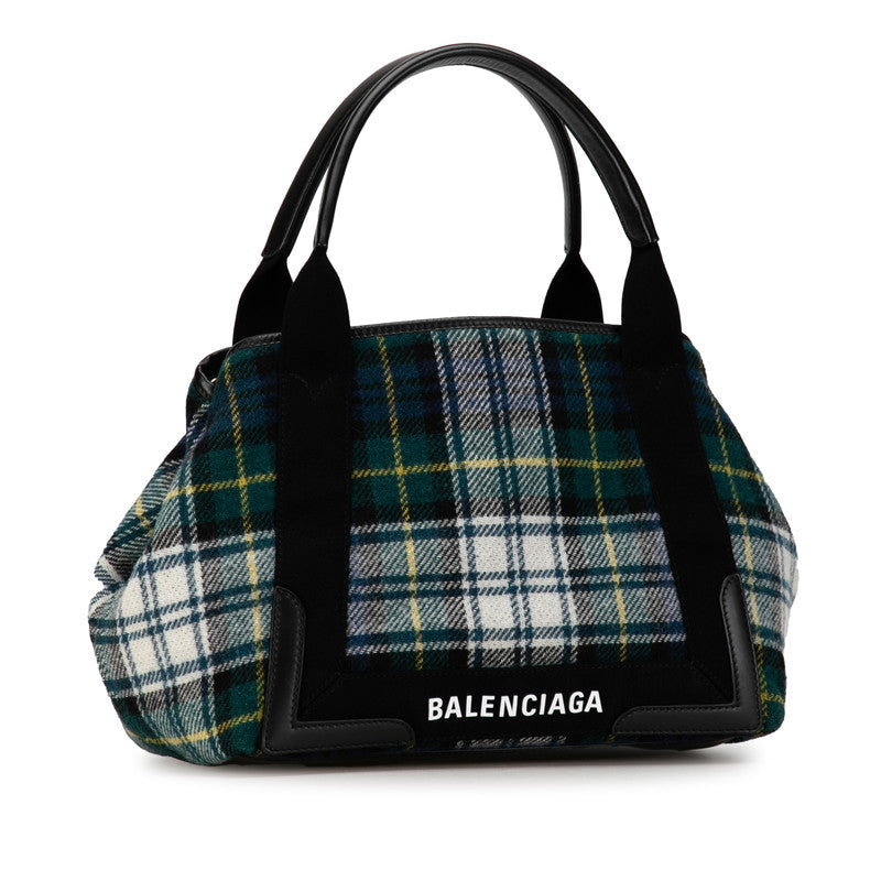 balenciaga Wool Leather Navy Cabas S Tote Bag