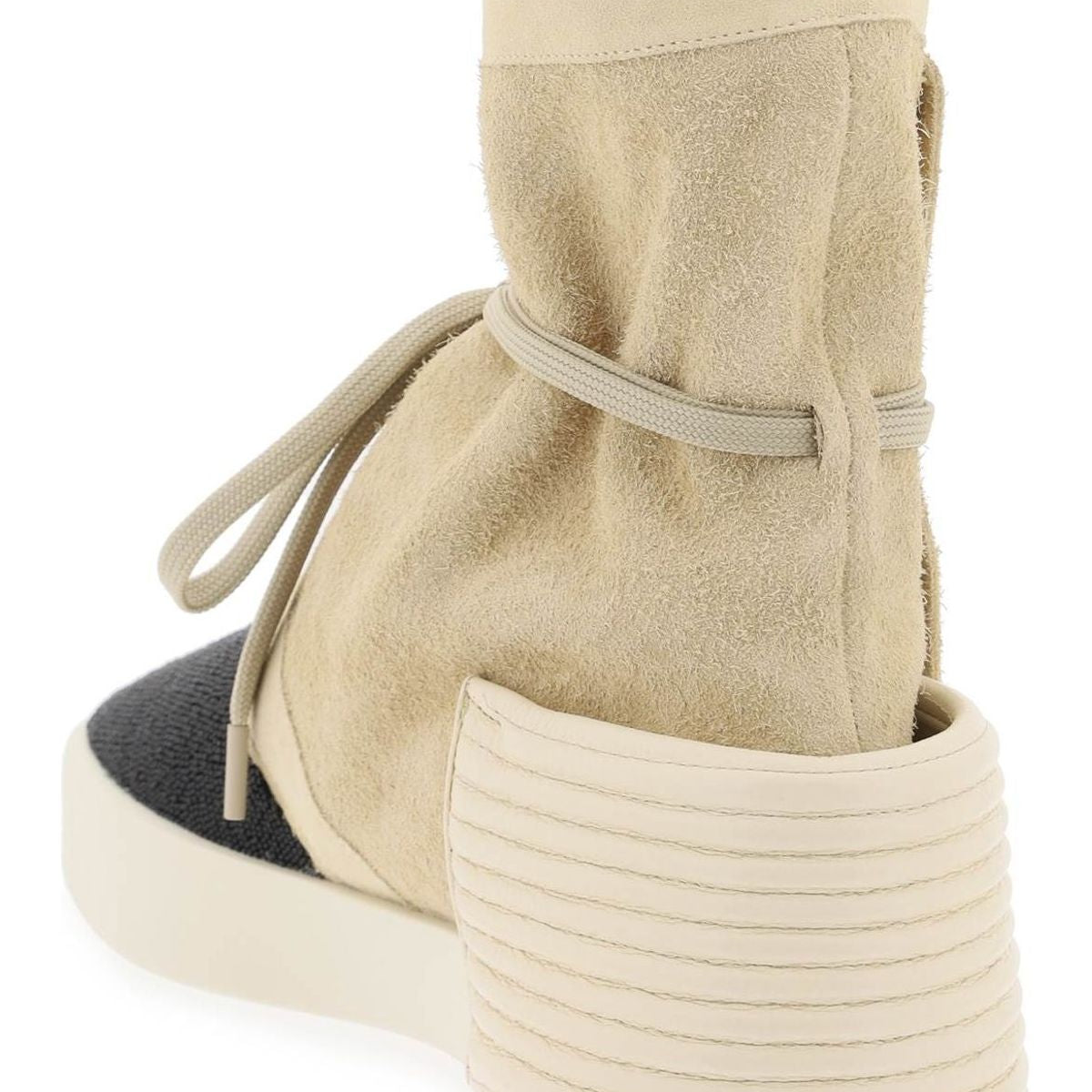 HIGH-TOP SUEDE AND BEADED LEATHER MOC