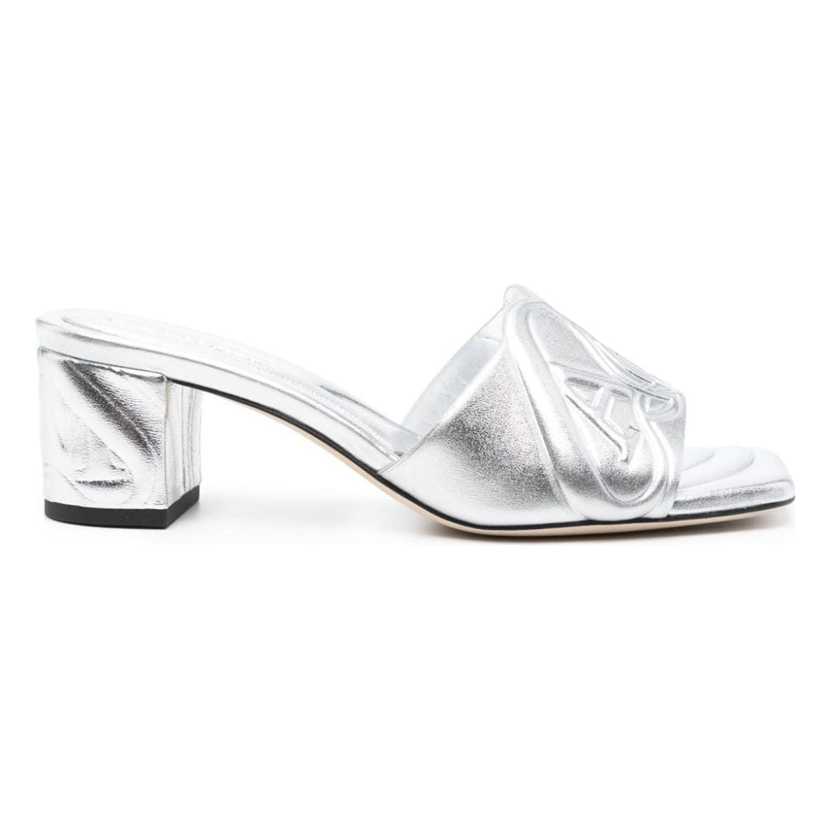 METALLIC LEATHER HEEL SANDALS