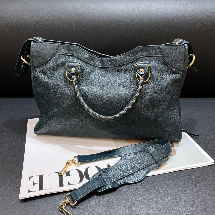 balenciaga Black Leather Motorcycle Bag Large