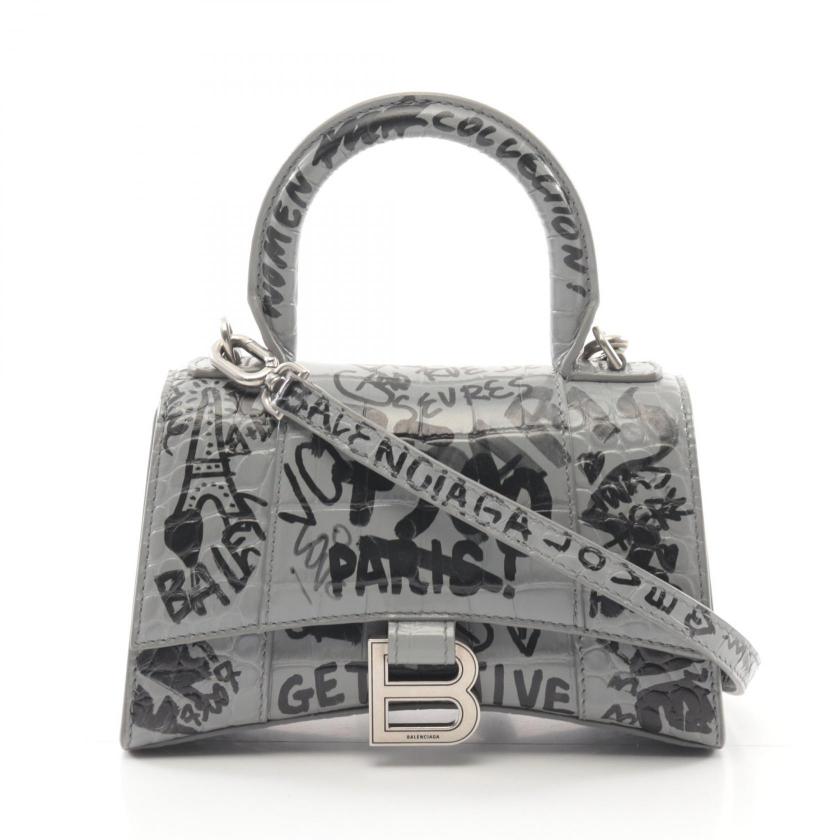 balenciaga Hourglass XS Handbag Leather Gray 2WAY