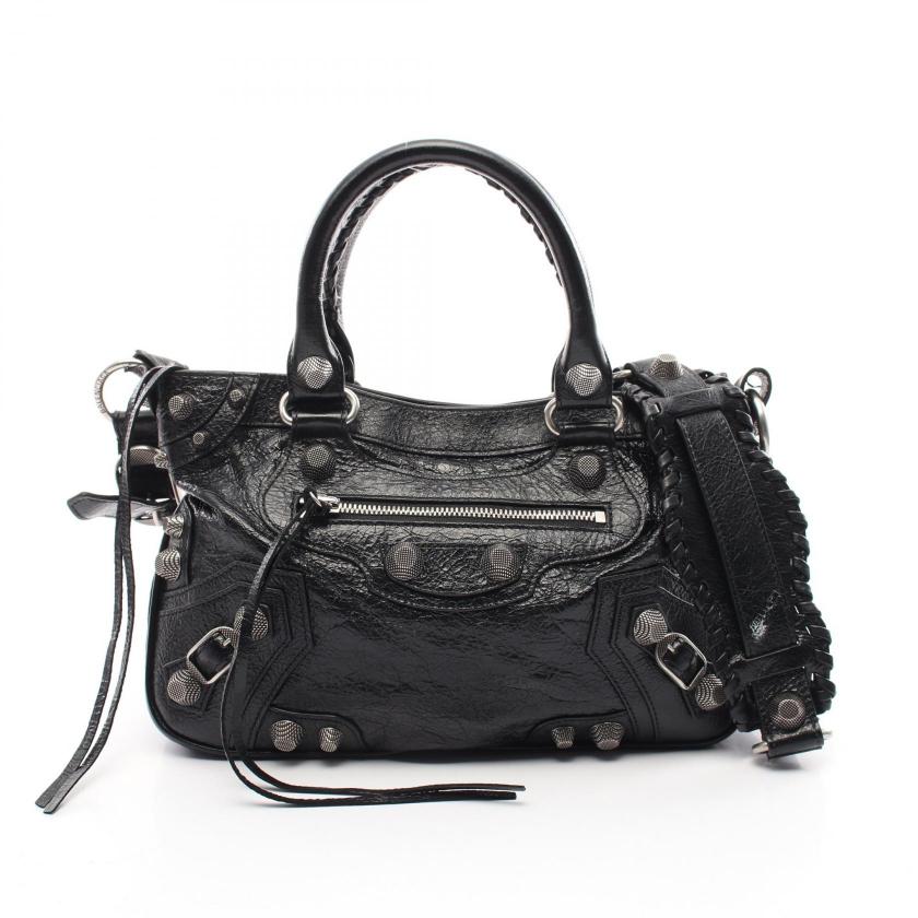 balenciaga Neo Cagoule Tote M Handbag Black Leather 2WAY