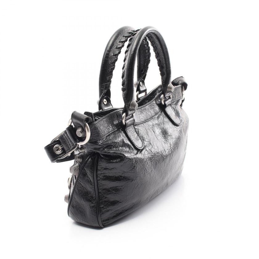 balenciaga Neo Cagoule Tote M Handbag Black Leather 2WAY