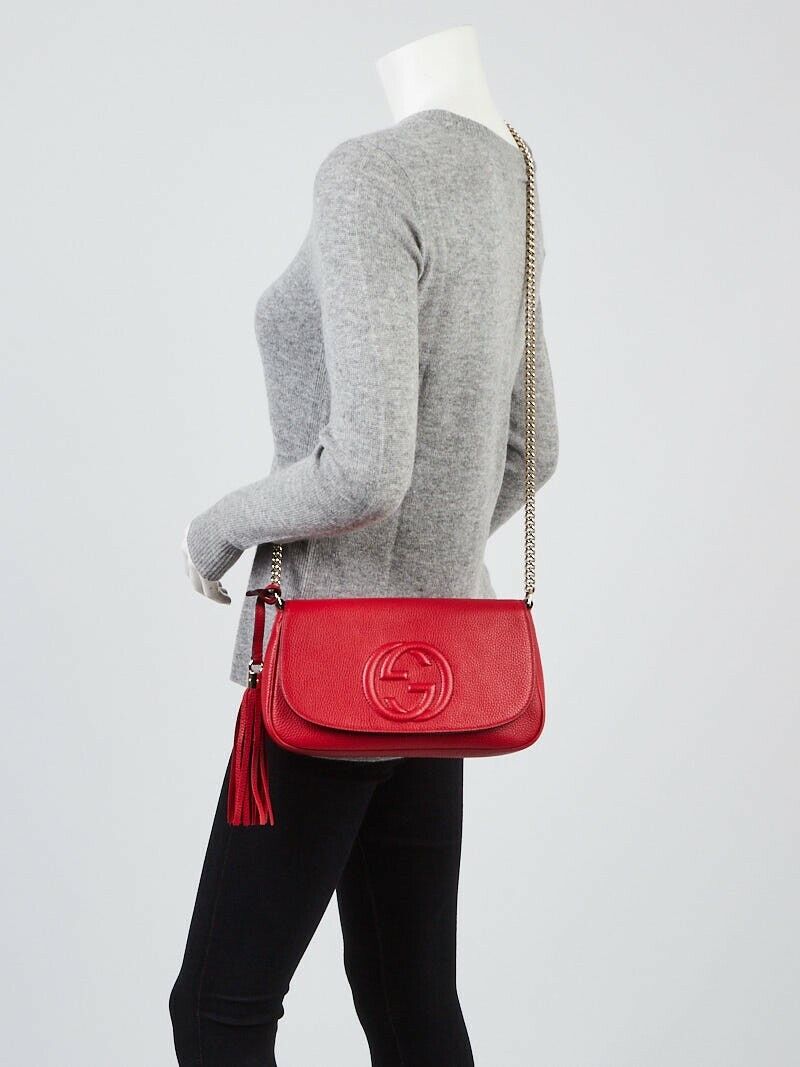 Gucci Soho Red Handbag  Logo Leather shoulder bag Crossbody Italy New