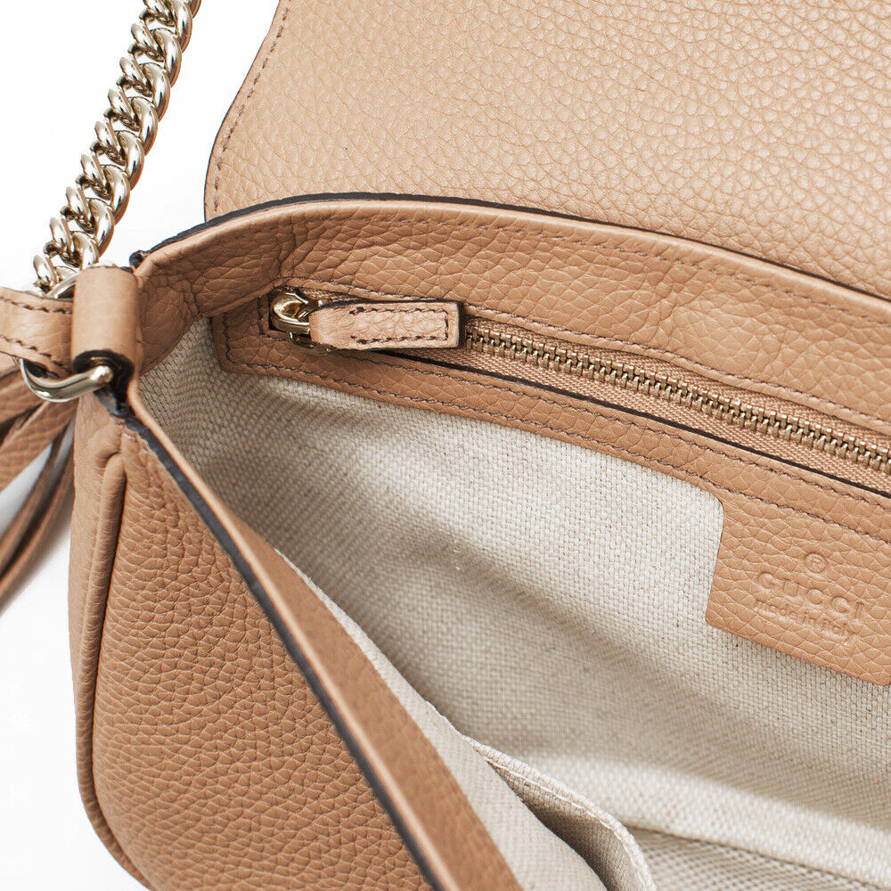 Gucci Soho Camelia Rose Beige Light Tan Leather shoulder bag Crossbody Italy New