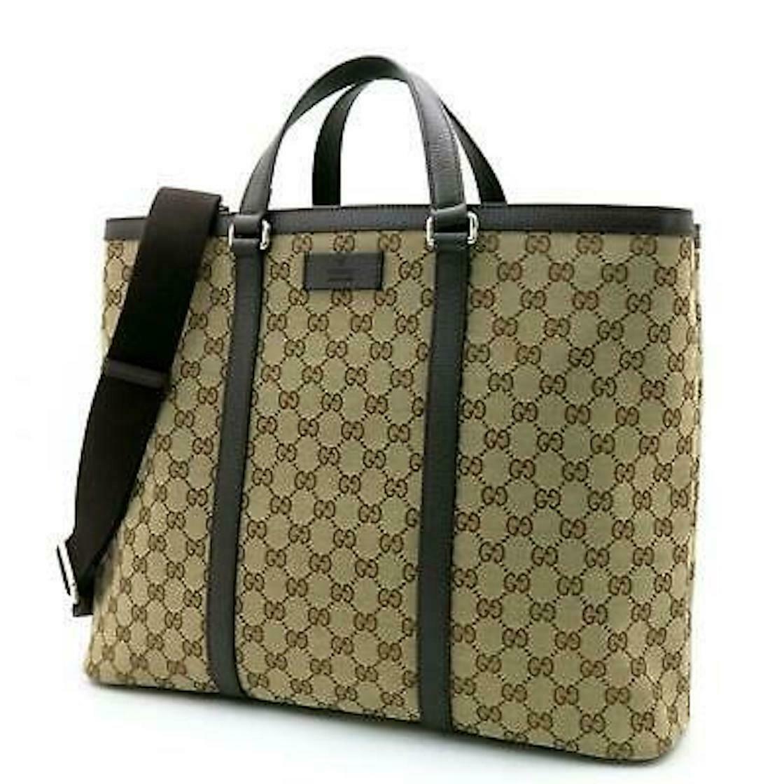 Gucci Duffle Brown Signature Guccissima Large Canvas Leather Travel New