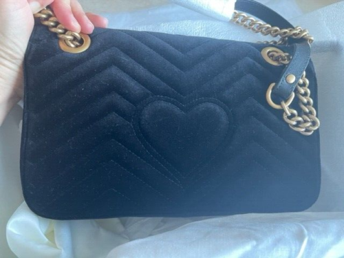 Gucci Black Velvet Marmont Matelasse GG Shoulder Bag Handbag New