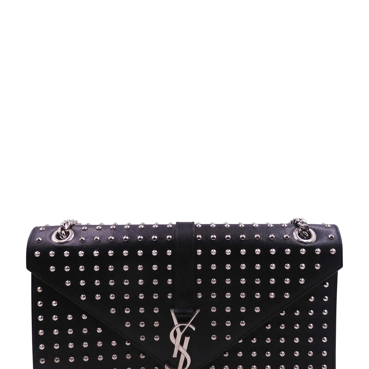 Large Monogram Studded Envelope Bag with Silver Hardware Black