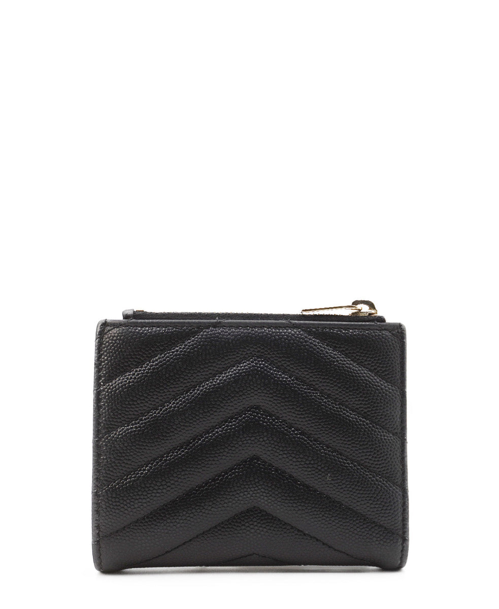 Matelassé Leather Cassandre Zip Compact Wallet Black