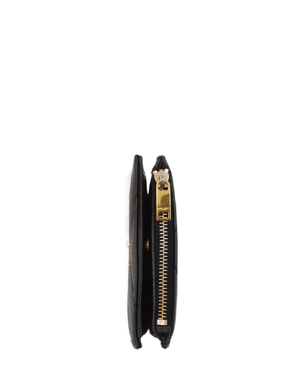 Matelassé Leather Cassandre Zip Compact Wallet Black