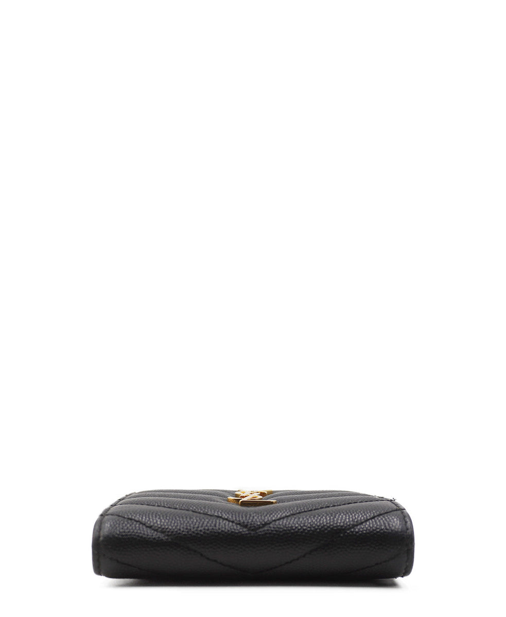 Matelassé Leather Cassandre Zip Compact Wallet Black