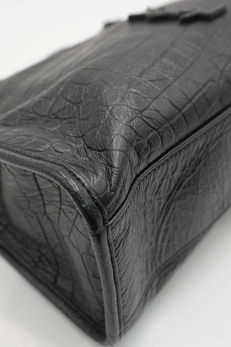 Medium Niki Shopper Tote Crocodile Embossed Leather Black