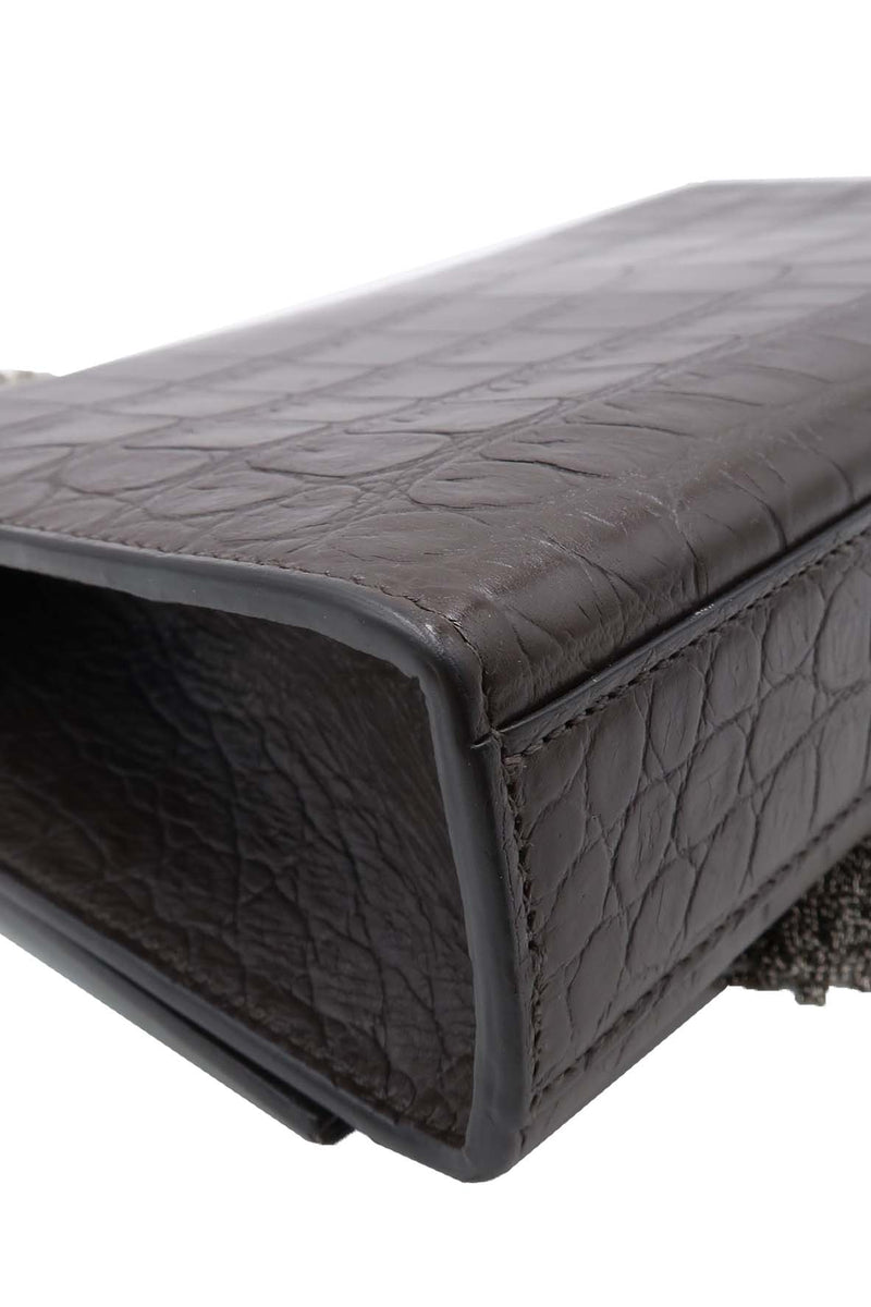 Monogram Medium Kate with Tassel Crocodile Embossed Matte with Silver Hardware Dark Brown