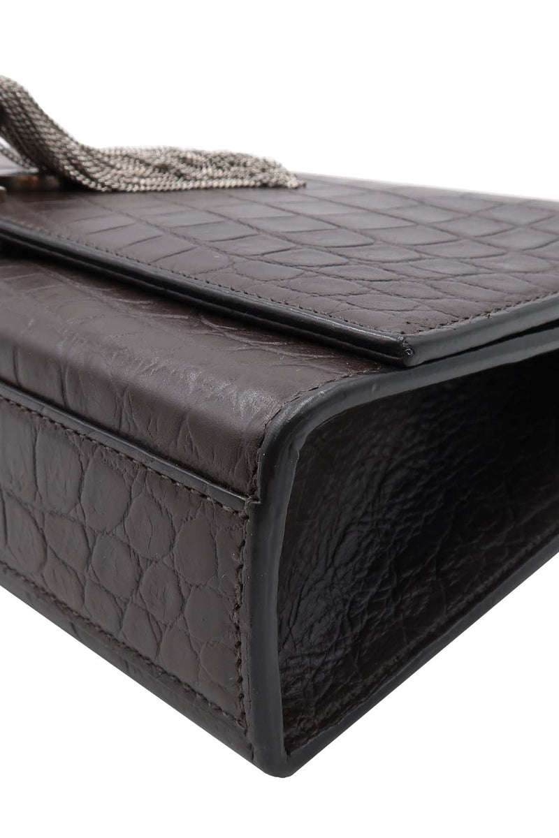 Monogram Medium Kate with Tassel Crocodile Embossed Matte with Silver Hardware Dark Brown