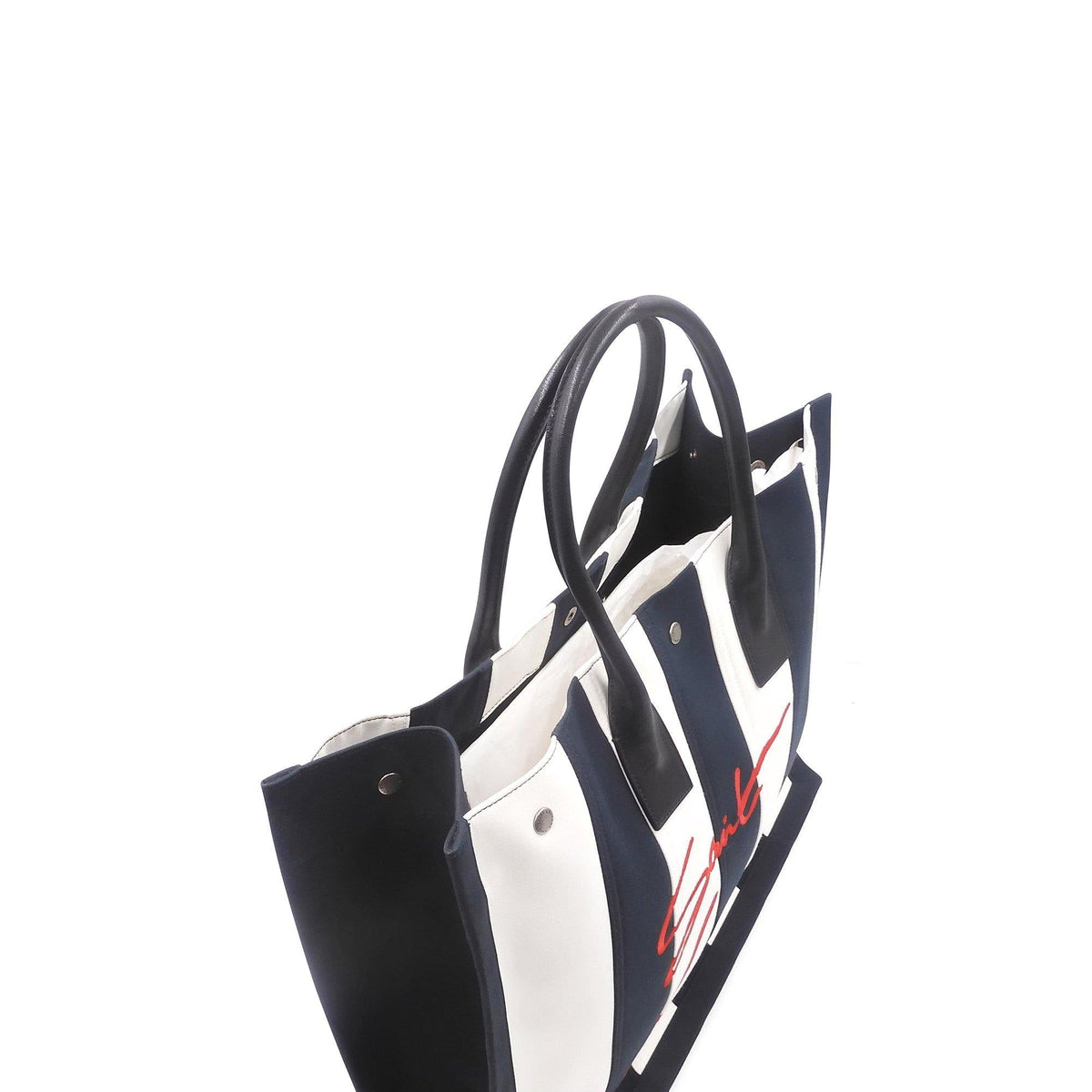 Striped Canvas Noe Cabas Tote Black White