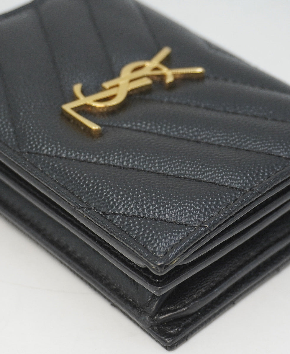 Matelasse Leather Monogram Compact Wallet Black