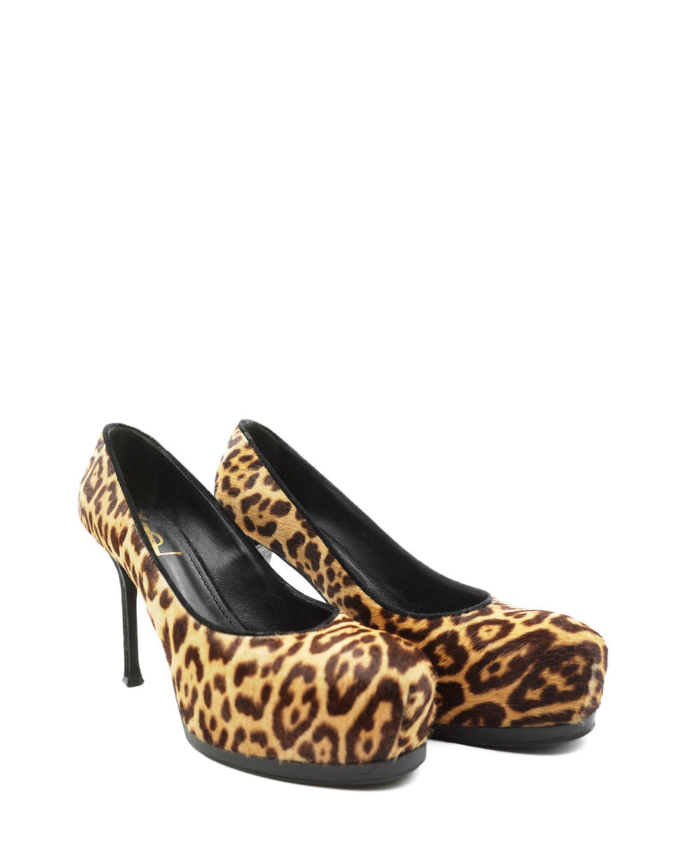 Palais Leopard Print Calf Hair Pumps Brown