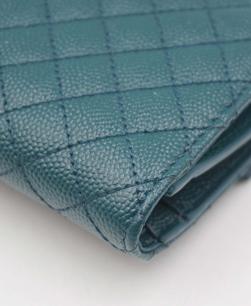 Small Mixed Matelasse Monogram Envelope Wallet Green