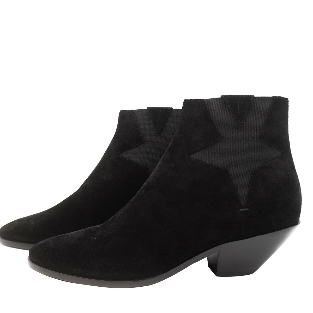 Suede Silver Star Ankle Boots Black
