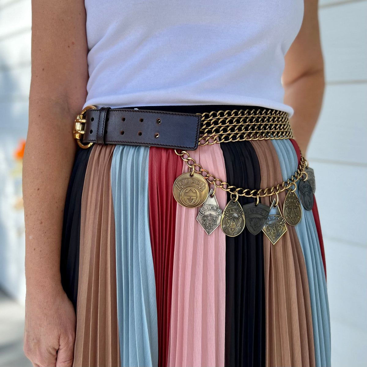 Top Quality Gucci Goldtoned Crest Charms Belt