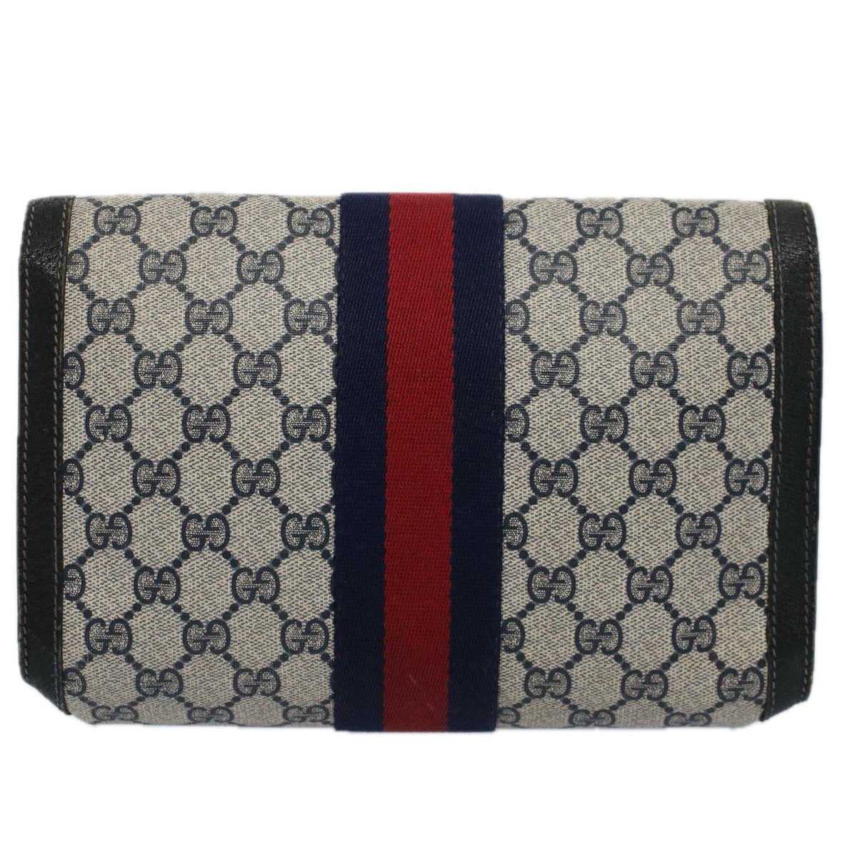 GUCCI GG Supreme Sherry Line Clutch Bag Red Navy 84 01 006 Auth th4322