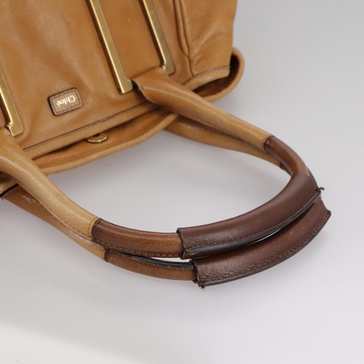 Chloe Etel Hand Bag Leather Brown Gold th5573