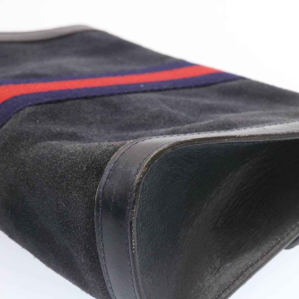 GUCCI Sherry Line Clutch Bag Suede Navy Red Auth am1160s