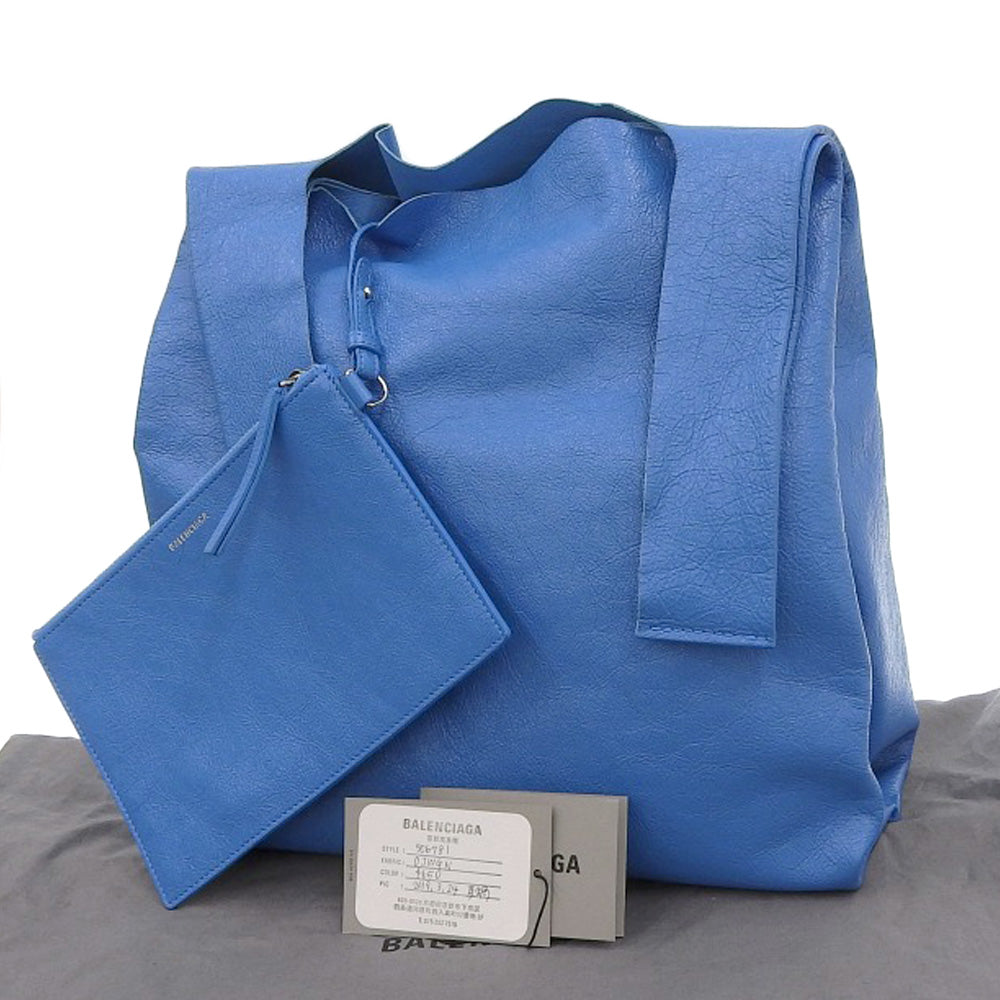 balenciaga Leather Shopper M Tote Bag Blue Black