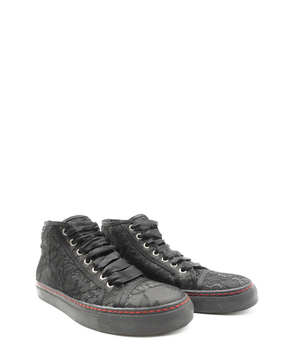 Black Lace Ribbon High Top Sneakers Black