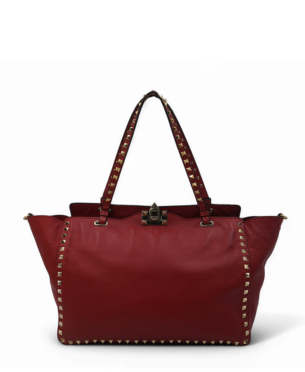 Medium Rockstud Trapeze Tote Red