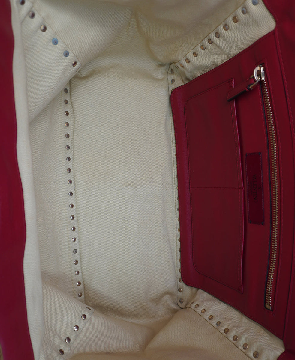 Medium Rockstud Trapeze Tote Red